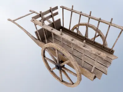 Wooden Wagon Hand Cart Low-poly 3D model