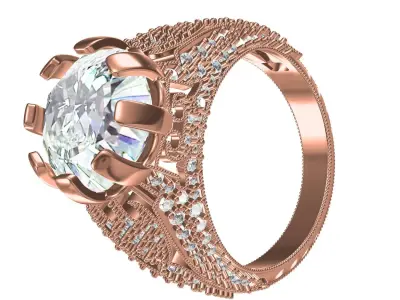 Antique 8 Prond Vintage Style Engagement Ring for Women 3D print model