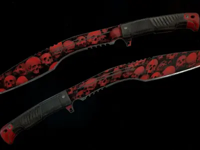 Knife Kukri - Red Skulls Low-poly 3D model