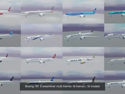 Boeing 787 9 dreamliner multi liveries 16 liveries 3D Model Collection