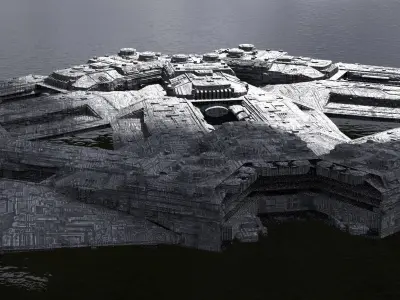 Sci-Fi dark Platforms City 3D model