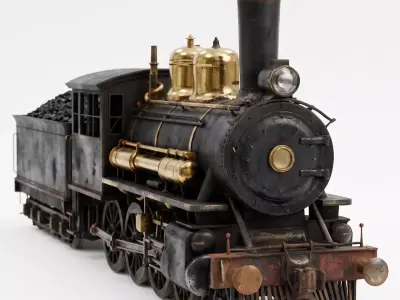 Realistic Vintage Steam Locomotive 3D Model Low-poly 3D model