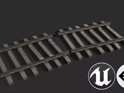Rails railroad tracks Low-poly 3D model
