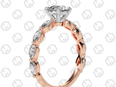 Ring 89 Round Shape marquise on shanks with Gems 3D print model