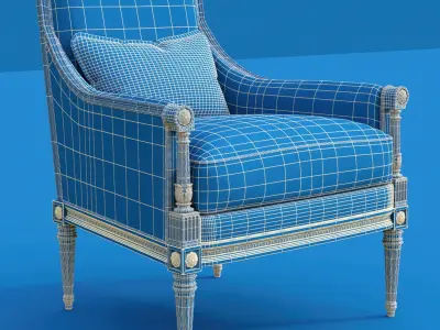 4 classic armchairs set 3D model