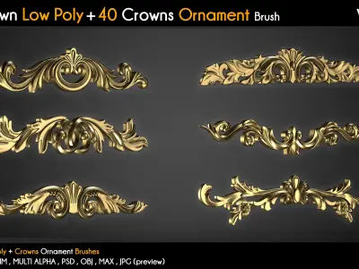 20 Crown Low Poly 40 Crowns Ornament Brush  Vol 3 Low-poly 3D model