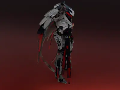 Crimson Seraph Infernal Mech Guardian Low-poly 3D model