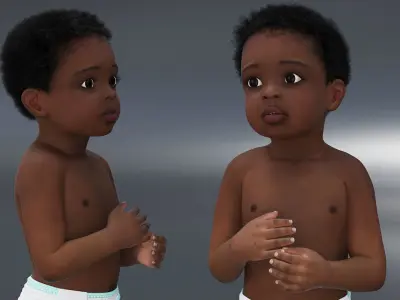 Toddler Boy Dark Skinned in Diaper Standing 3D model