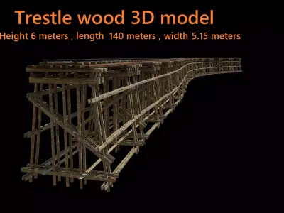 Wood trestle bridge 3D model Low-poly 3D model purchase