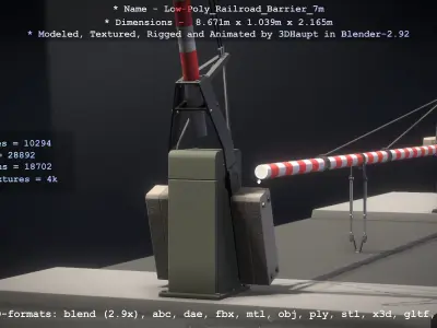 Low-Poly Railroad Barrier 7m Low-poly 3D model