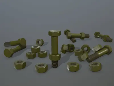 Bolts bolt and nut Low-poly 3D model 13