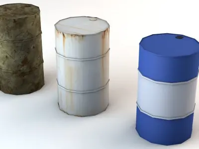 Rusty Used and New Low Poly Barrels Game Ready Low-poly 3D model
