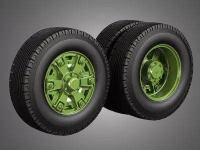 Trucks Tires and Dayton Style Rims with 6 Spoks 3D model