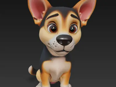 Dog Puppy Realistic 3D Model - Low Poly Realistic Low-poly 3D model