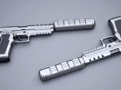 Pistol with silencer Low-poly 3D model