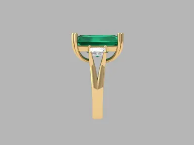 Radiant 3 Stone Art Deco Ring 3D print model