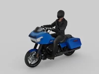Harleydavidson Road Glide 2024 And Biker Ride Pose Free 3D model