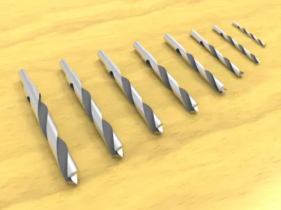 Wooden drills set fordrillig machine 3D model