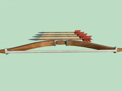 Arrow bow and set Low-poly 3D model