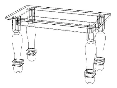 Wooden Rectangular Antique Table 3D model