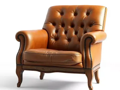 Classic Tufted Leather Armchair Low-poly 3D model