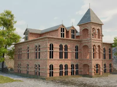 High Detail School Building 3D Model  Animation  Low-poly 3D model