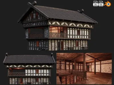 4 Old Medieval Building House Pack 4K Tex GameReady 49 to 52 Low-poly 3D model