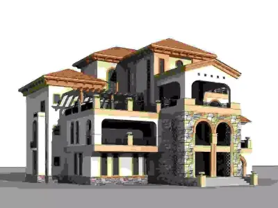 Villa house with two stories and roof 3D model purchase