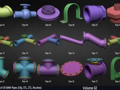 Pack of 30 IMM Pipes Volume 02 Low-poly 3D model