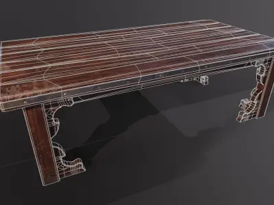 Old medieval Wear and Used Wooden Long Table  Low-poly 3D model