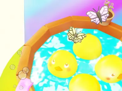 Bathing Chicks Low-poly 3D model