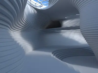 Abstract layered curve building 3D model