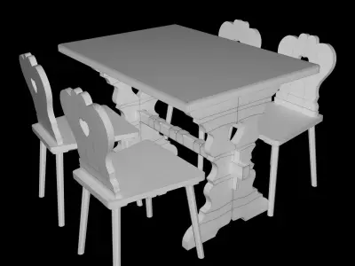 Hungarian folk art table with chairs Low-poly 3D model