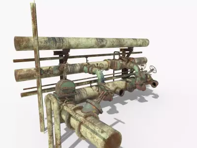 Old Rusty Water Control Valves And Pipes 3D model