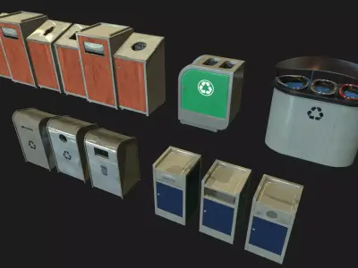 Industrial Small Trash Recycle Bins Low-poly 3D model