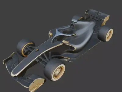 Matte Black and Gold Open-Wheel Race Car 3D Model Low-poly 3D model