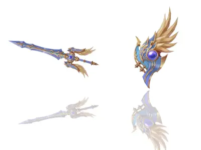 Sacred - Sword and Shield Low-poly 3D model