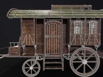 Medieval Wagon Low-poly 3D model shop
