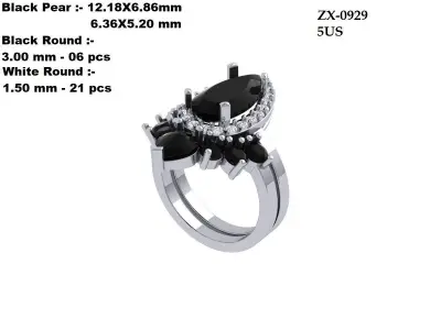 Pear Solitaire Ring Bridal set 3D print model