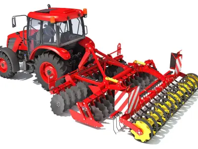 Tractor with Compact Disc Harrow 3D model purchase