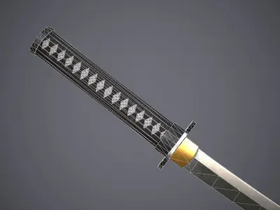 Katana samurai sword Low-poly 3D model 9