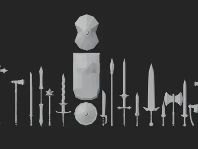 Very low-poly 22 melee weapons Low-poly 3D model
