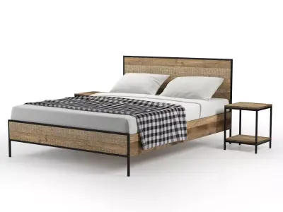 Urban-Rustic-set-01 bed frame and nightstands 3D model