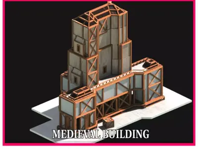 Medieval Low Poly Building  Castle Wooden Village Stone House 46 Low-poly 3D model