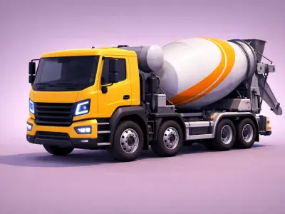 Low Poly Cement Mixer Truck Vehicle Low-poly 3D model
