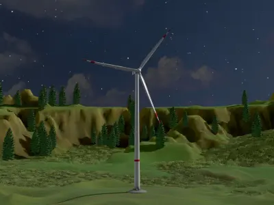 Wind turbine V1 H-175 RD 172 m Animation and Foundation Low-poly 3D model