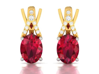 Women Oval Diamond Earrings 3dm STL OBJ FBX Render Details 3D print model