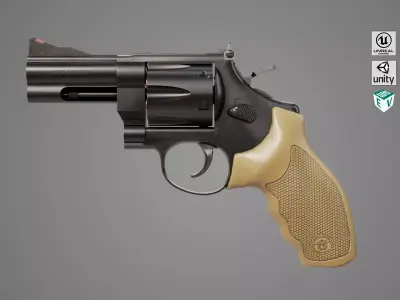 Small Revolver 06 Black Generic All PBR Unity UE Textures Low-poly 3D model