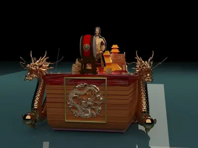 chinese junk ship warship oldship pirates fleet sails 3D model