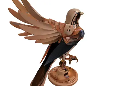 Steampunk Copper Mechanical Bird Automaton 3D model